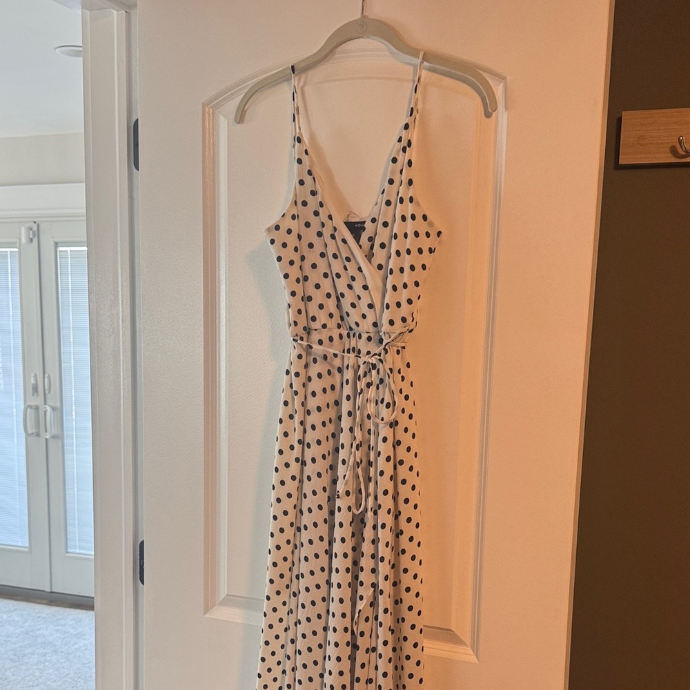 Aqua Black and White Polka Dot Maxi Dress